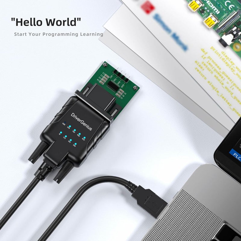 DriverGenius SerialPulseX USB to Serial RS232 DB9 Adapter Cable with 9 x LED Indicators - Prolific PL2303GC - Compatible with Windows 11, macOS 15, Linux (USB232A-E-A, 3ft/1m) - Image 5